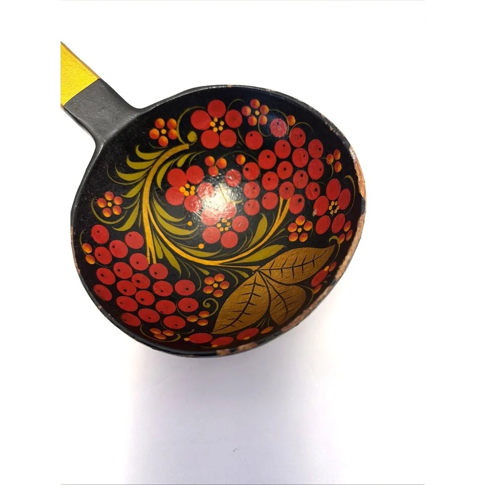 VTG Khokhloma Wooden Lacquer Spoons Ladles USSR Russian Hand Painted Folk Art